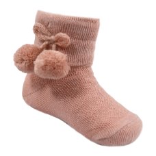 S10-RO: Rose Gold Pom Pom Ankle Socks (0-24 Months)